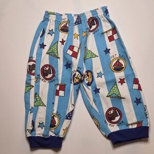 Vintage Set Sail Nautical Pants Blue and White Stripes 18 Months Ahoy Matie